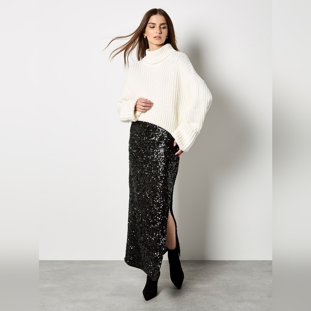 Cluster Sequin Split Maxi Skirt